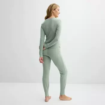 Женский комплект Sonoma Goods For Life из 2 предметов: термопижамный верх и пижамные штаны, цвет Plaid Check Green