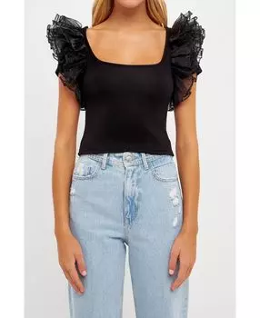 Женский контрастный топ из органзы English Factory, черный