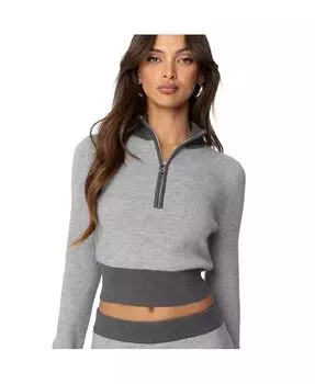 Женский контрастный трикотажный топ Lei с застежкой-молнией на половину длины Edikted, серый