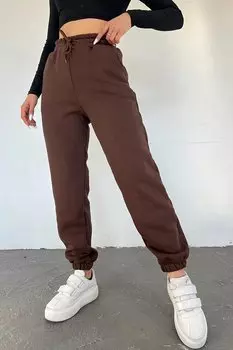 Женский коричневый спортивный костюм в рубчик с эластичными штанинами Z Giyim