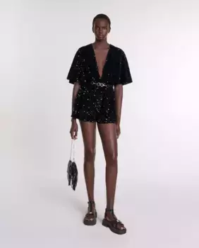Женский короткий бархатный комбинезон Maje, черный
