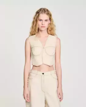Женский короткий джинсовый жилет Sandro, цвет Natural