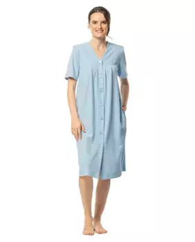 Женский короткий халат на пуговицах Egatex, голубой