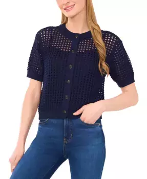 Женский короткий кардиган с текстурной сеткой CeCe, синий