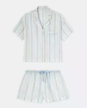 Женский короткий комплект пижамы в полоску с люрексом Easy Wear, светло-голубой