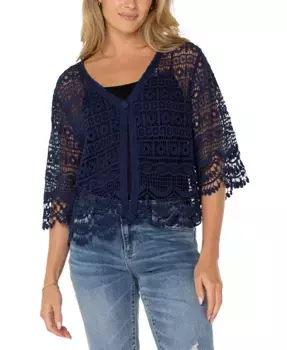 Женский короткий кружевной болеро из хлопка с короткими рукавами Liverpool Los Angeles, синий