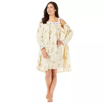 Женский короткий пеньюар размера плюс, комплект из 2 предметов «Только необходимое» Only Necessities, цвет Yellow Floral