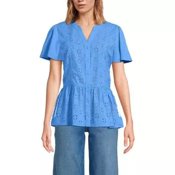 Женский короткий рукав с ажурной вставкой Lands' End, цвет crisp blue