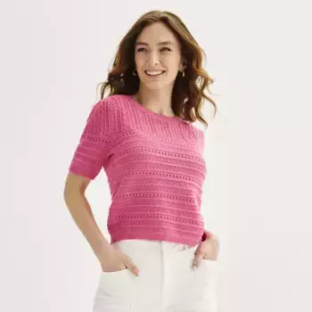 Женский короткий рукав свитер с ажурной вязкой Draper James, розовый
