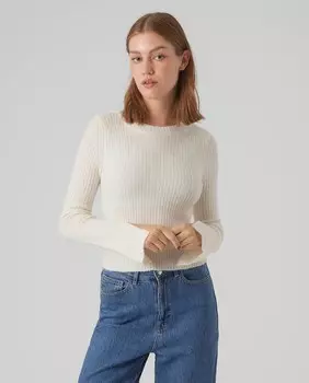Женский короткий свитер с вырезами в рукавах Vero Moda, белый