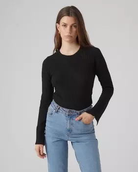 Женский короткий свитер с вырезами в рукавах Vero Moda, черный