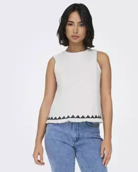 Женский короткий топ без рукавов с круглым вырезом Only, белый