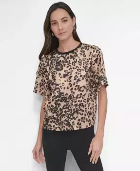 Женский короткий топ с принтом в виде мазков кисти DKNY, коричневый