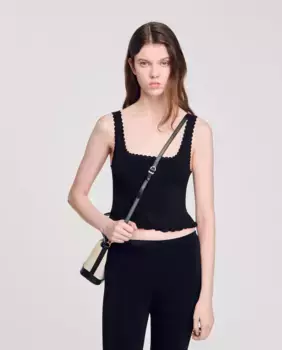 Женский короткий топ с рюшами Sandro, чёрный