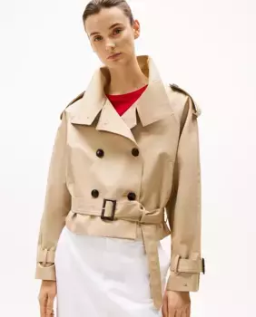 Женский короткий тренч с поясом Tommy Hilfiger, цвет Camel