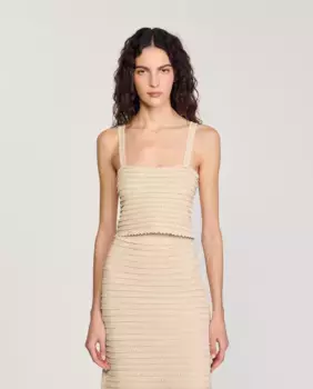 Женский короткий трикотажный топ со стразами Sandro, бежевый