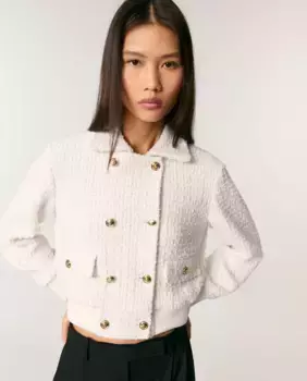 Женский короткий твидовый жакет Maje, белый