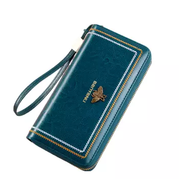 Женский кошелек Banyanu, Античная желтая (воловья кожа с маслом и воском) - кисть против кражи.