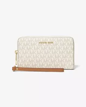 Женский кошелек цвета экрю с логотипами Michael Michael Kors