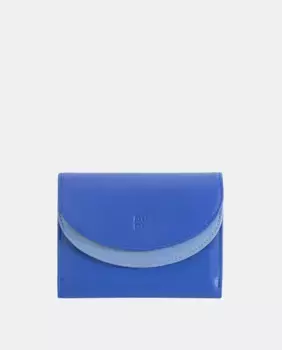 Женский кошелек Dudu среднего размера из телячьей кожи наппа синего цвета с двойным клапаном и застежкой на пуговицы