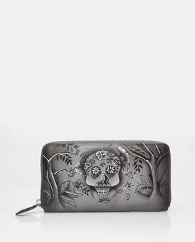 Женский кошелек из серой кожи, расписанной вручную Jaguar, черный