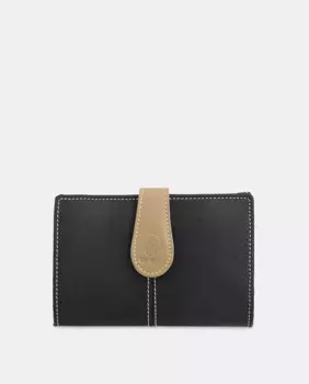 Женский кошелек из воловьей кожи и канвы черного цвета El Potro