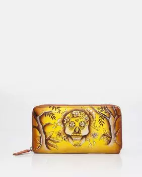 Женский кошелек из желтой кожи, расписанной вручную Jaguar, черный