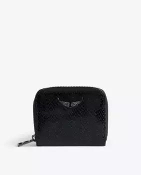 Женский кошелек Mini ZV Glossy Wild черный кожаный на молнии Zadig & Voltaire