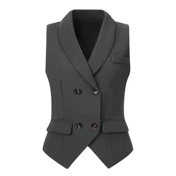 Женский костюм без рукавов с шалью и лацканами, жилет на пуговицах ALLEGRA K, цвет Dark Gray