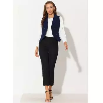 Женский костюм без рукавов с шалью и лацканами, жилет на пуговицах ALLEGRA K, черный