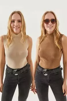 Женский костюм-двойка из лайкры без рукавов с воротником-стойкой верблюжьего цвета Olalook, разноцветный