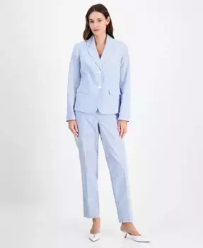Женский костюм из пике с двумя пуговицами, отложным воротником и зауженными брюками средней посадки Le Suit, синий