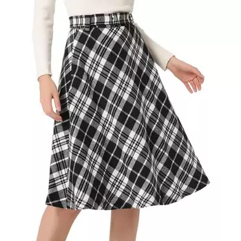 Женский костюм, клетчатые юбки трапециевидной формы с высокой талией и поясом средней длины ALLEGRA K, цвет Jet Black Plaid