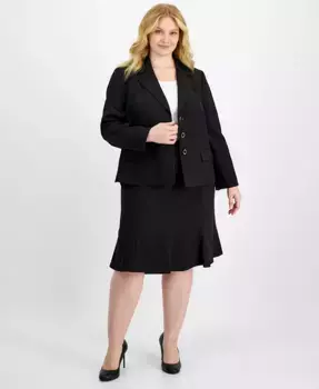 Женский костюм с жакетом на трех пуговицах и юбкой Plus Size Le Suit, черный