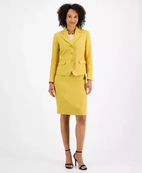 Женский костюм с жакетом на три пуговицы и юбкой, фактурная ткань, Regular & Petite Le Suit, желтый