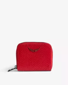 Женский кожаный кошелек Mini ZV Glossy Wild красного цвета на молнии Zadig & Voltaire
