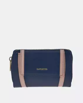 Женский кожаный кошелек на молнии Daviletto, тёмно-синий
