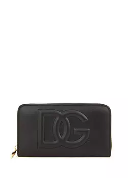 Женский кожаный кошелек с черным логотипом Dolce&Gabbana