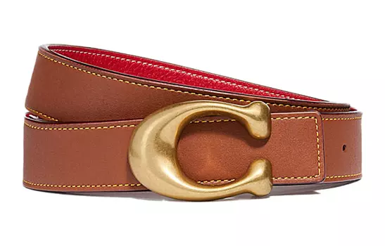Женский кожаный ремень Coach, коричневый/красный