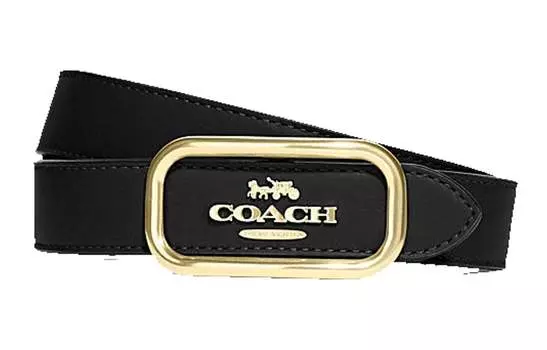 Женский ремень Coach кожаный с золотой пряжкой, черный