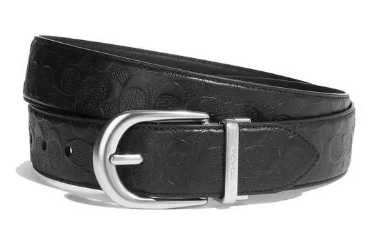 Женский ремень Coach кожаный с логотипом и тиснением, черный