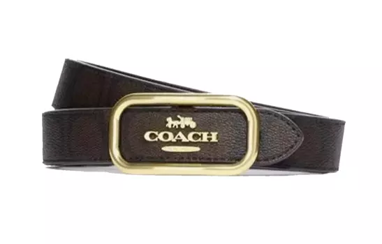 Женский ремень Coach кожаный с золотой пряжкой, черный/коричневый