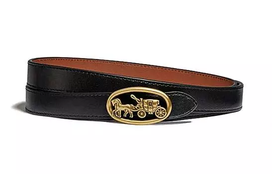 Женский ремень Coach кожаный с рисунком на пряжке, черный