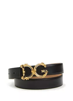 Женский кожаный ремень с черной пряжкой с логотипом Dolce&Gabbana
