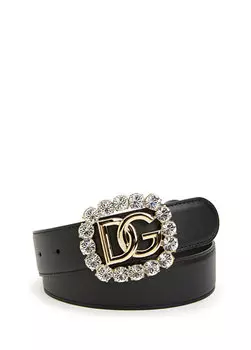 Женский кожаный ремень с черной пряжкой с логотипом Dolce&Gabbana