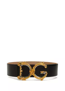 Женский кожаный ремень с черной пряжкой с логотипом Dolce&Gabbana