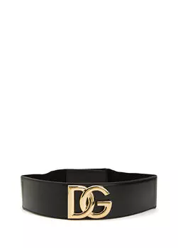 Женский кожаный ремень с черной пряжкой с логотипом Dolce&Gabbana