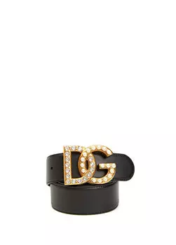 Женский кожаный ремень с черной пряжкой с логотипом Dolce&Gabbana