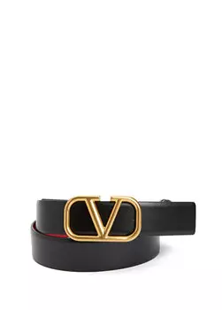 Женский кожаный ремень с черным логотипом Valentino Garavani