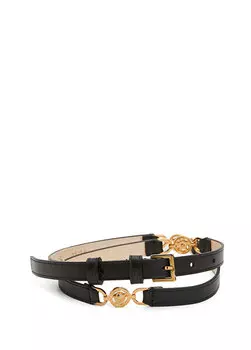 Женский кожаный ремень с черным логотипом Versace